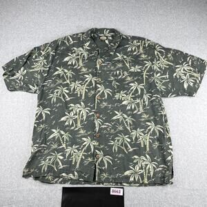 Tommy Bahama Shirt XL Linen Green Floral Button Up Short Sleeve Mens
